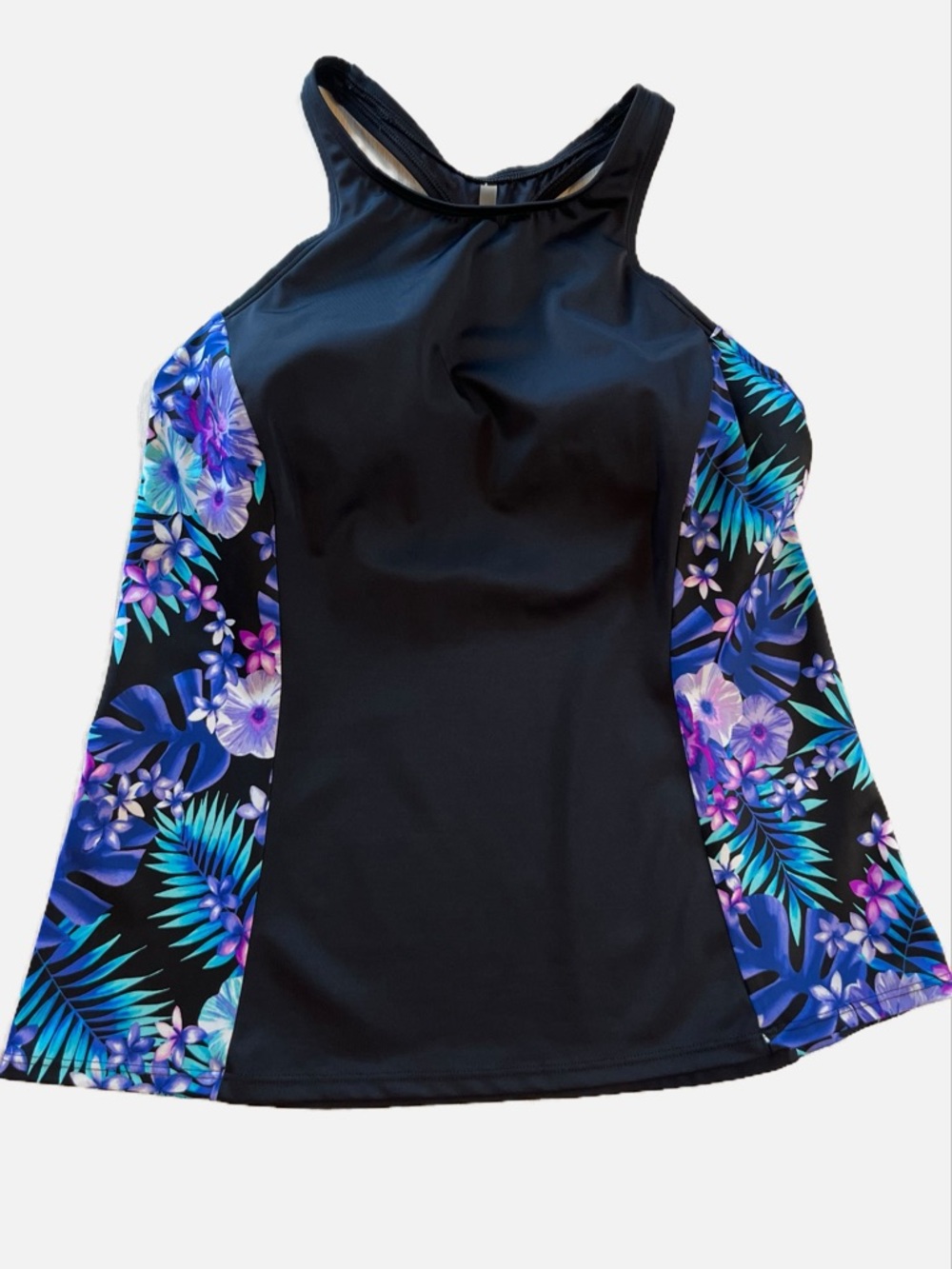 Lands End Women’s Swimsuit Bathing Suit Floral-Accent Racerback Tankini Top 12